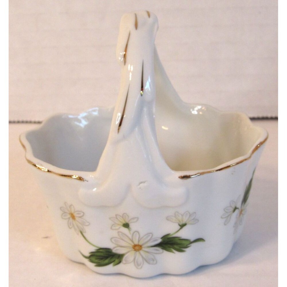 Lefton Japan Porcelain Daisy Trinket Basket Of The Month April #02672 Vintage
